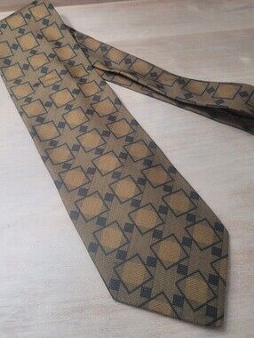 Giorgio Armani Men's Vintage 100% Silk Geometric Print Tie Brown Black Designer